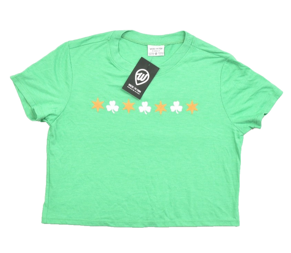 Women's Where im from Top T Shirt Size XS X-Small Green short Sleeve Lucky Charm